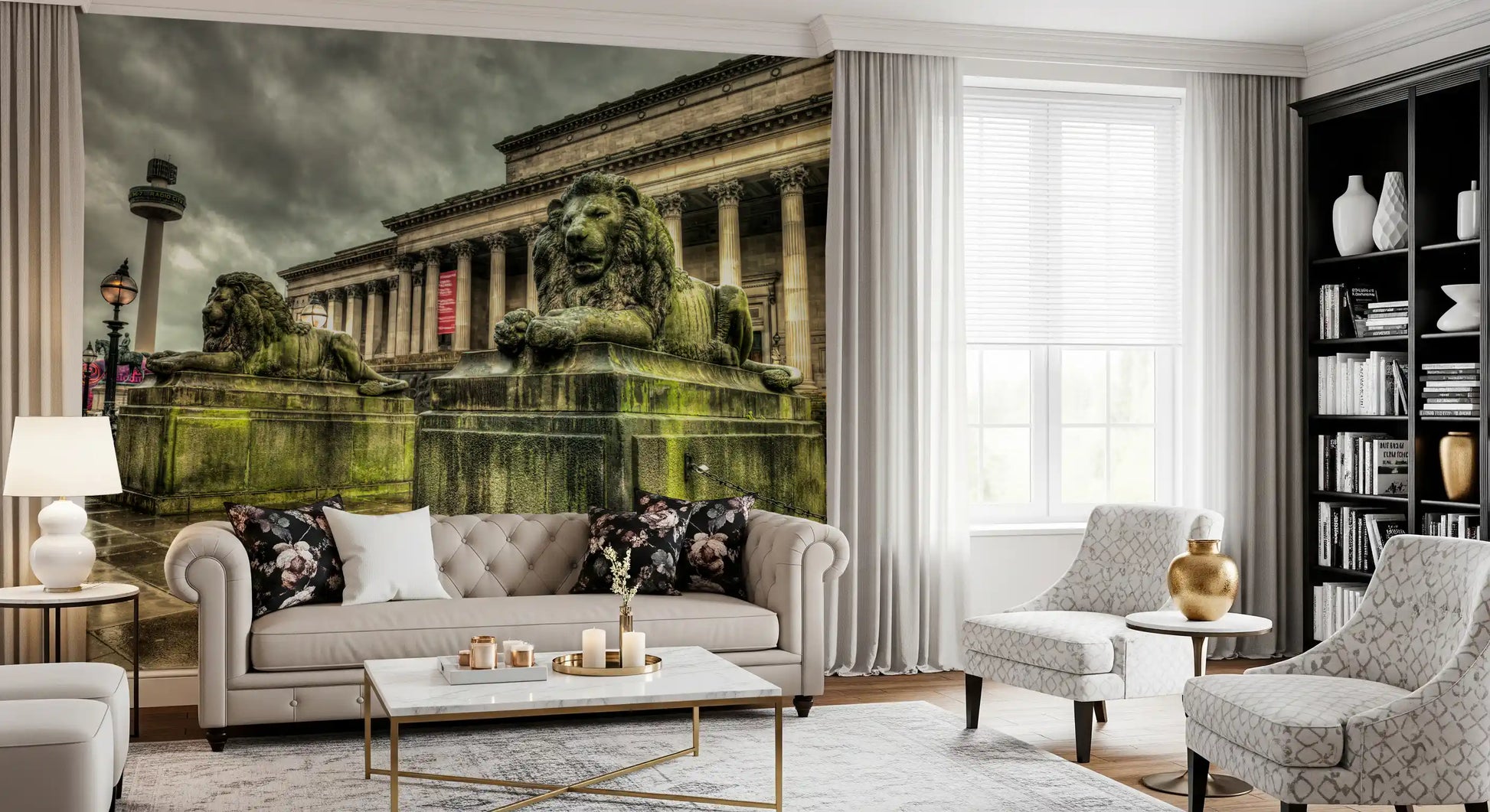 Historic Stone Guardians Cityscape Wall Mural