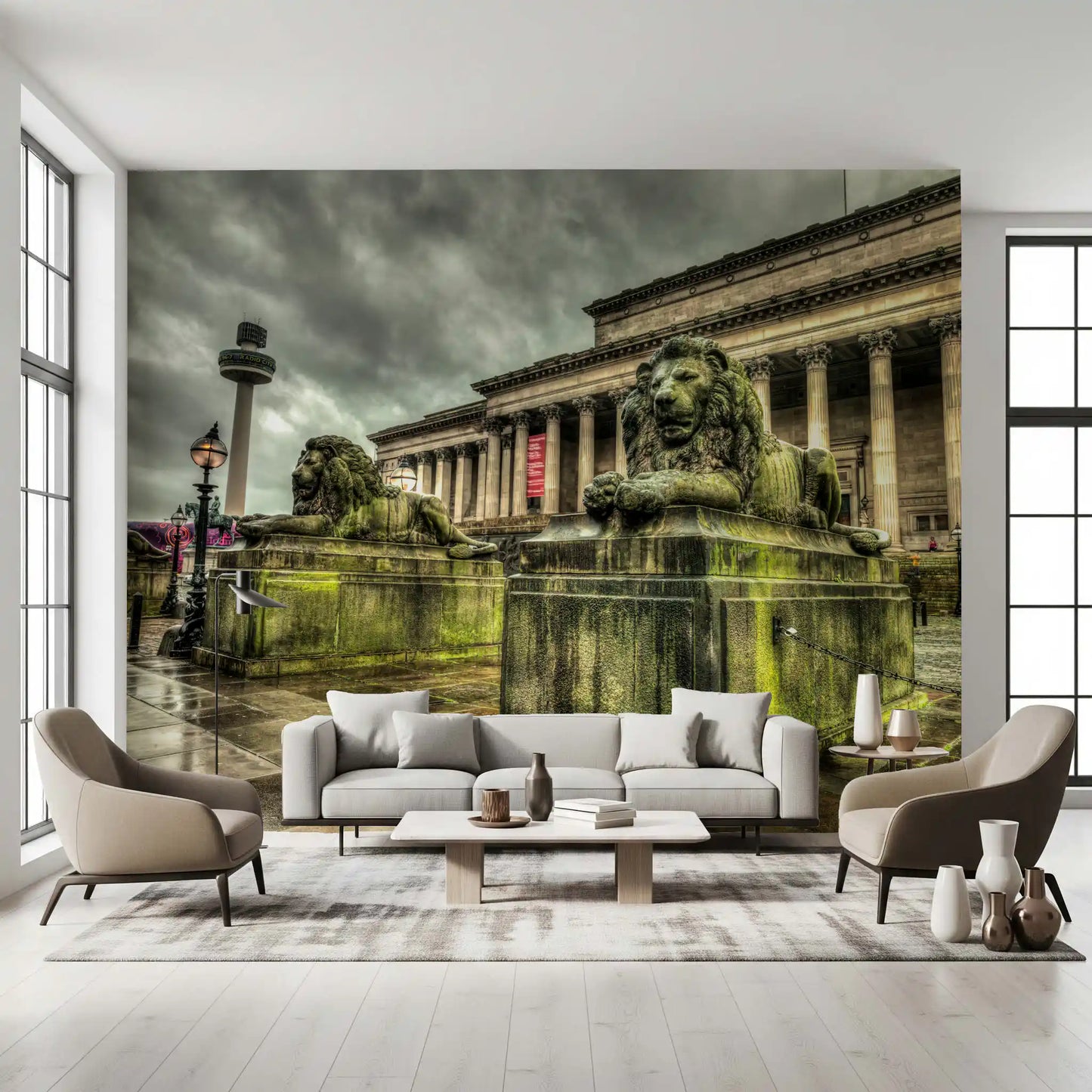 Historic Stone Guardians Cityscape Wall Mural