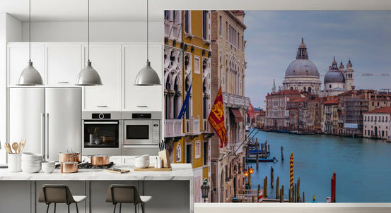 Venice Grand Canal mural on a modern white kitchen wall GD12823
