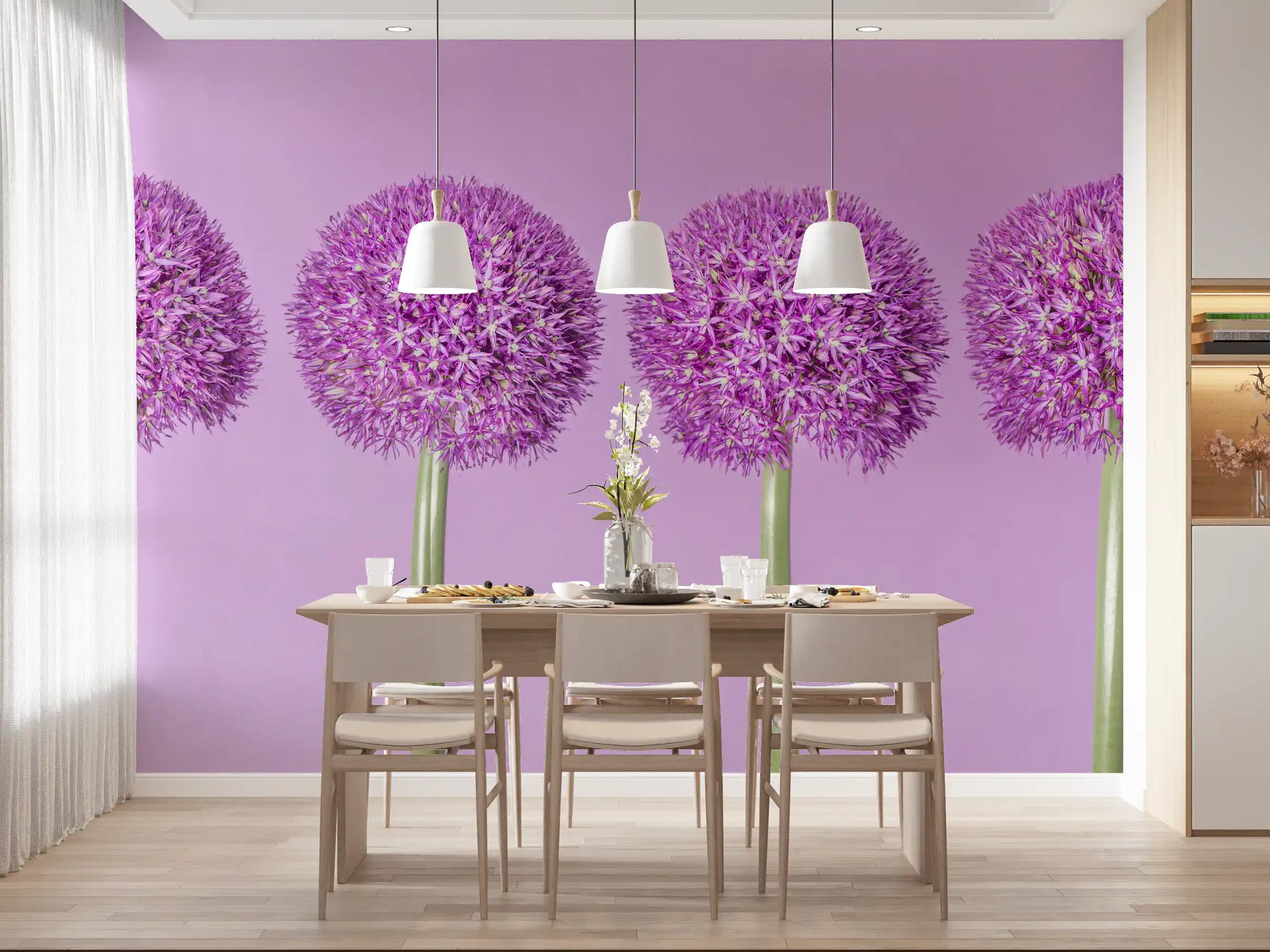 Symmetrical Lavender Floral Spheres Wall Mural