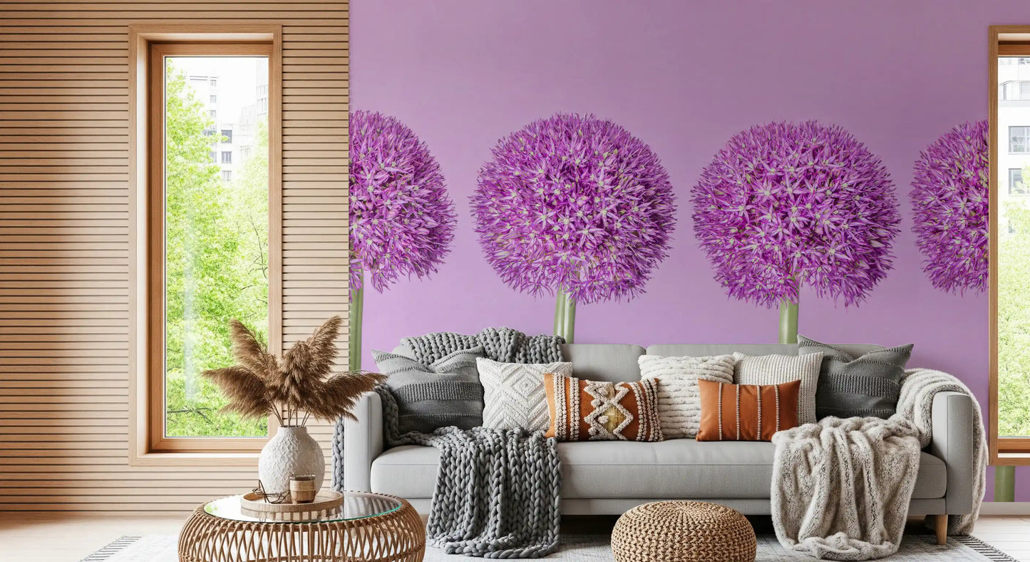 Symmetrical Lavender Floral Spheres Wall Mural