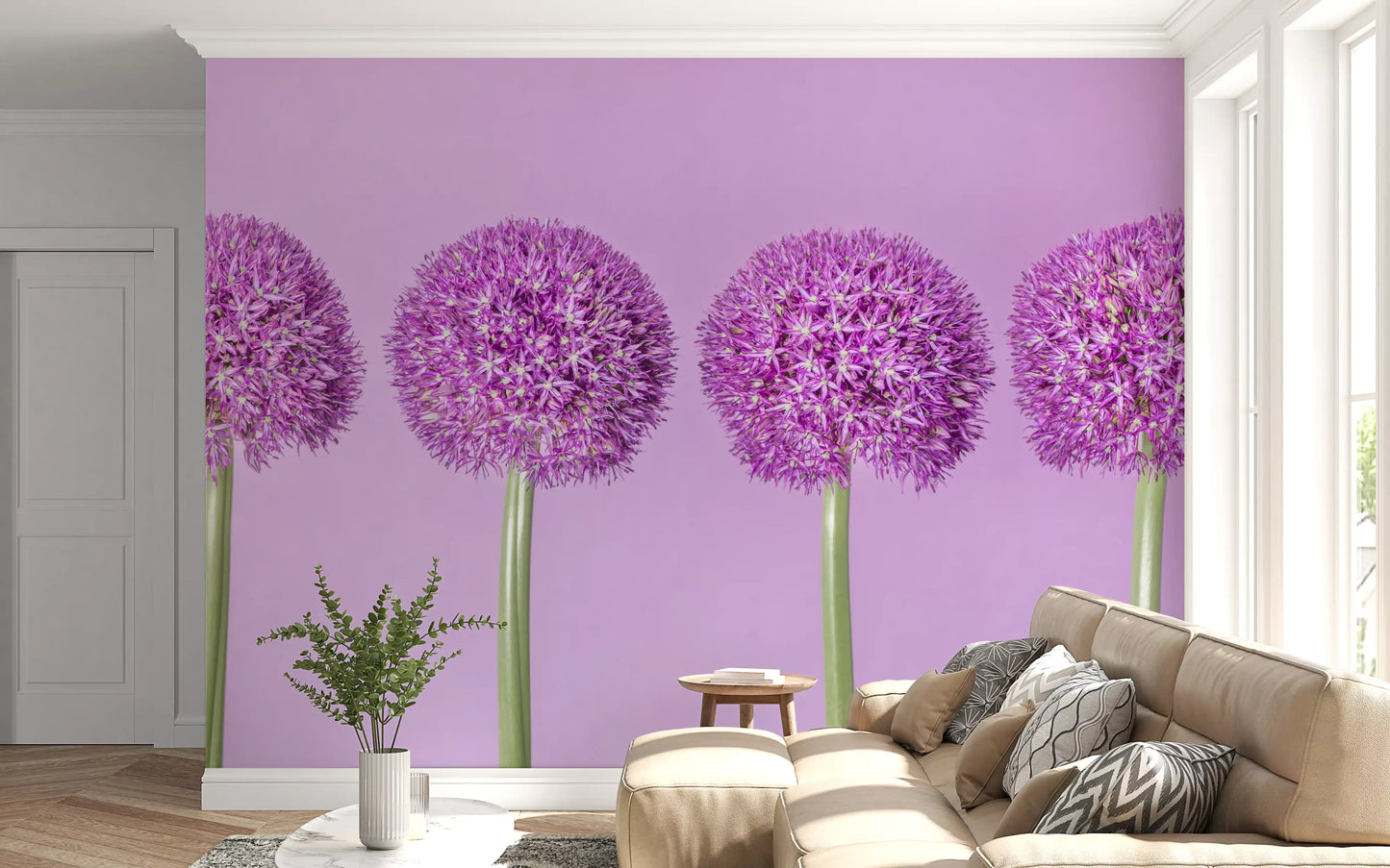 Symmetrical Lavender Floral Spheres Wall Mural