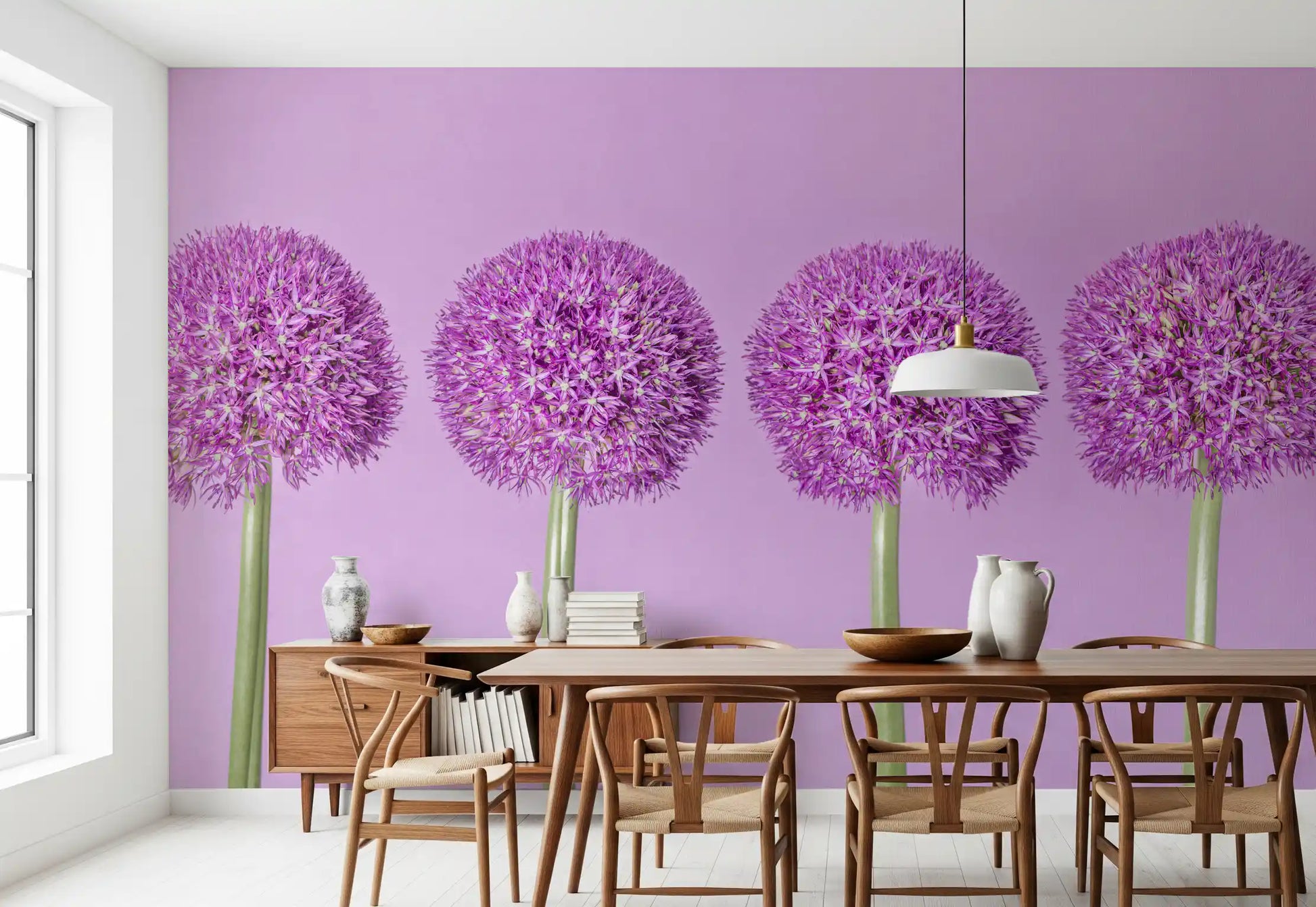 Symmetrical Lavender Floral Spheres Wall Mural