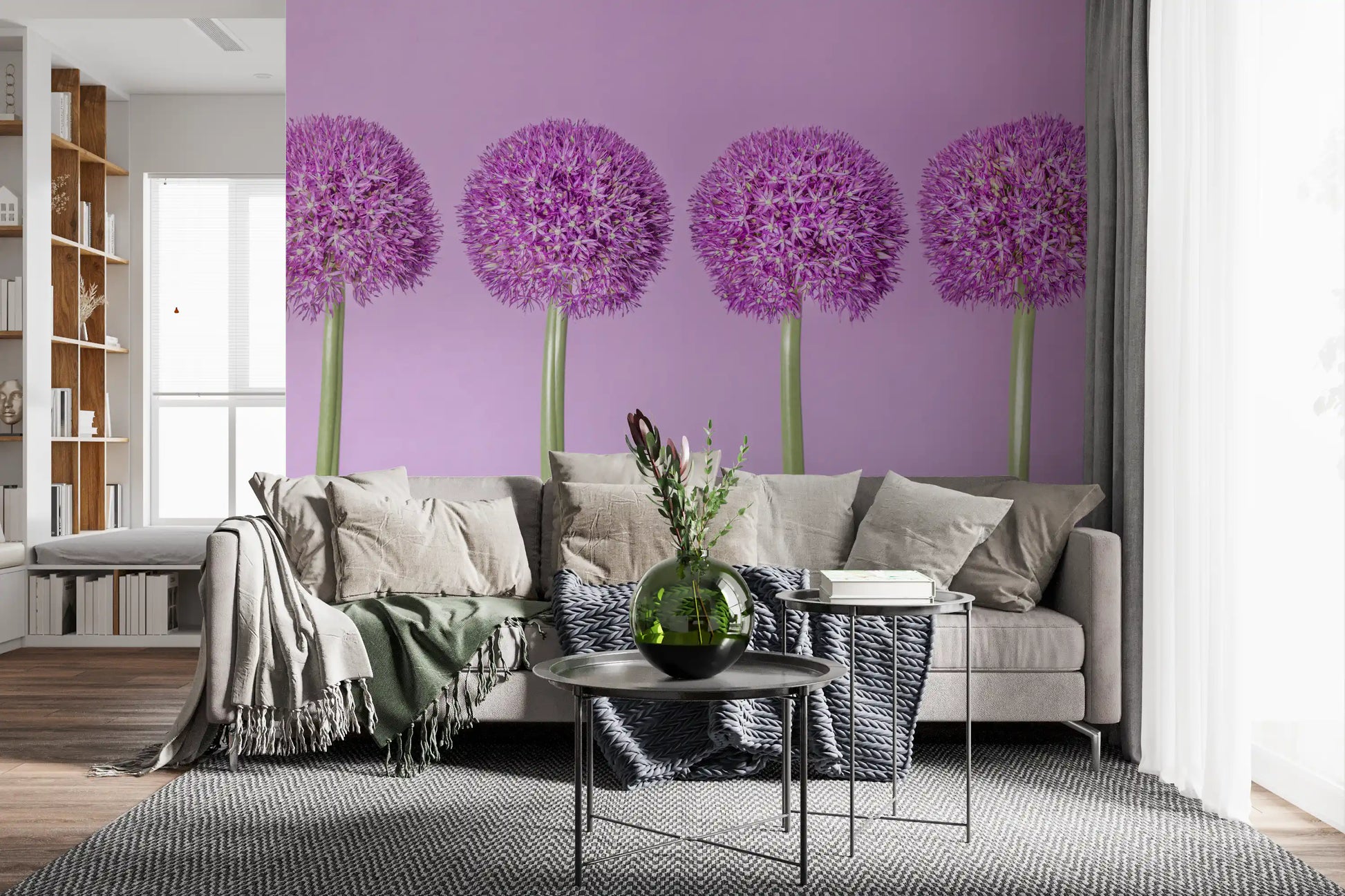 Symmetrical Lavender Floral Spheres Wall Mural