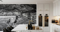 Pastoral Equine Monochrome Landscape Wall Mural