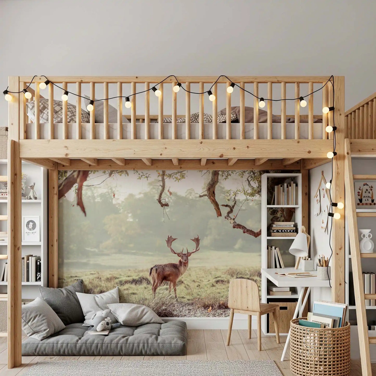 Stag Portrait in Golden Forest Light Wall Mural