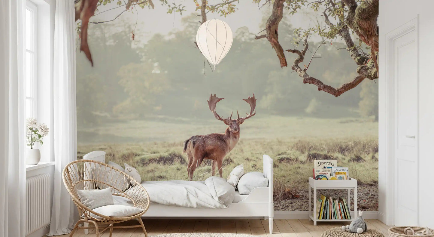 Stag Portrait in Golden Forest Light Wall Mural