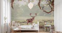Stag Portrait in Golden Forest Light Wall Mural