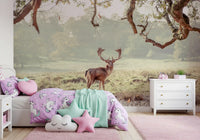 Stag Portrait in Golden Forest Light Wall Mural