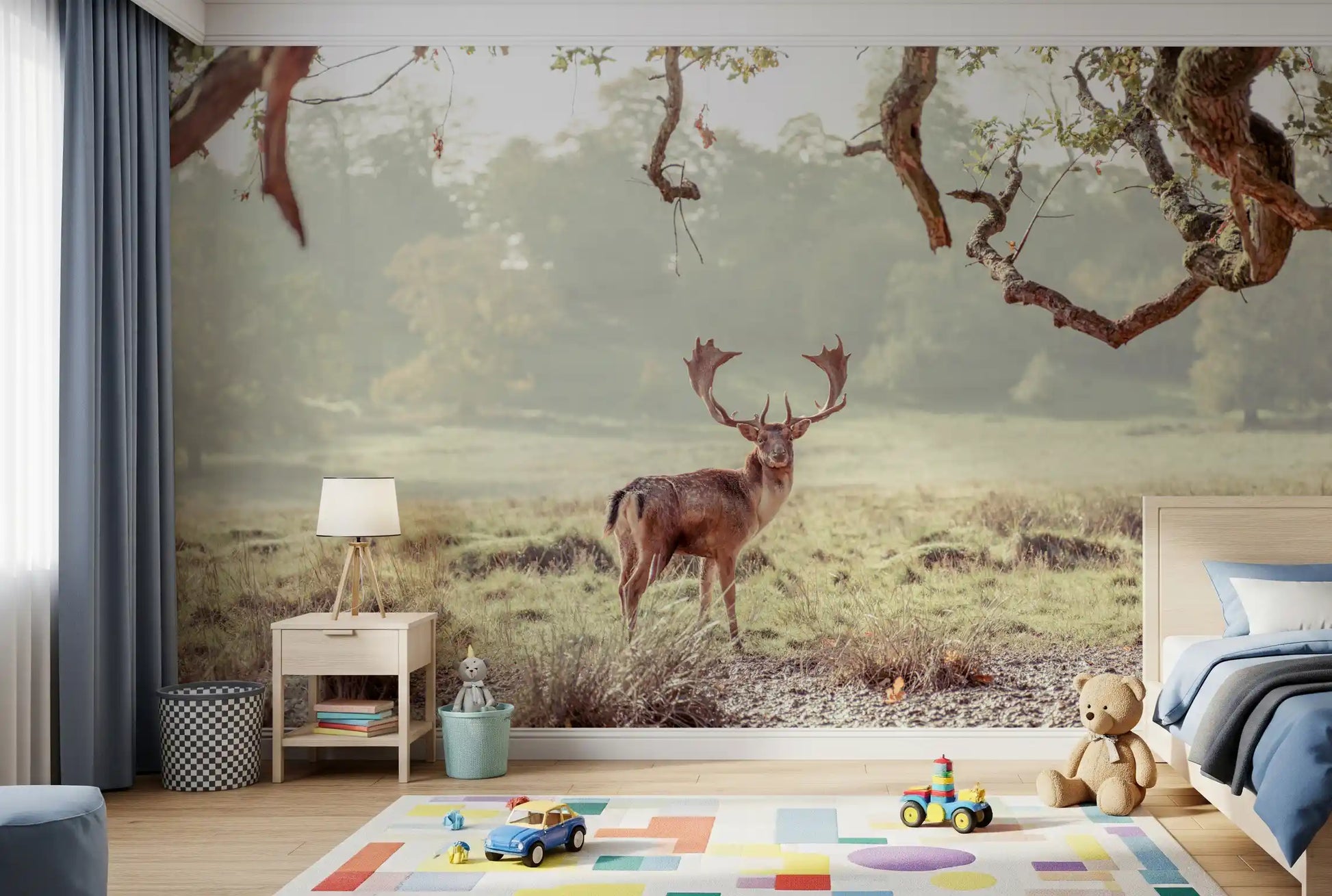 Stag Portrait in Golden Forest Light Wall Mural