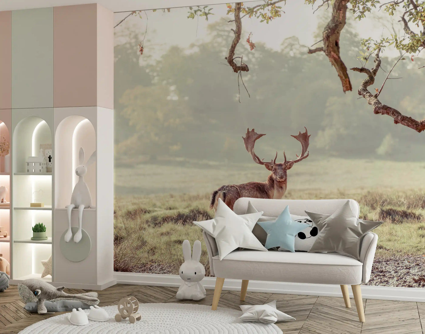 Stag Portrait in Golden Forest Light Wall Mural