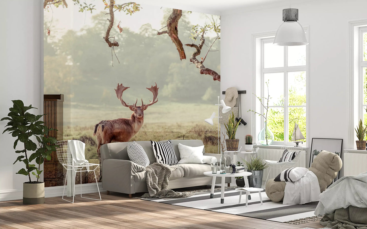 Stag Portrait in Golden Forest Light Wall Mural