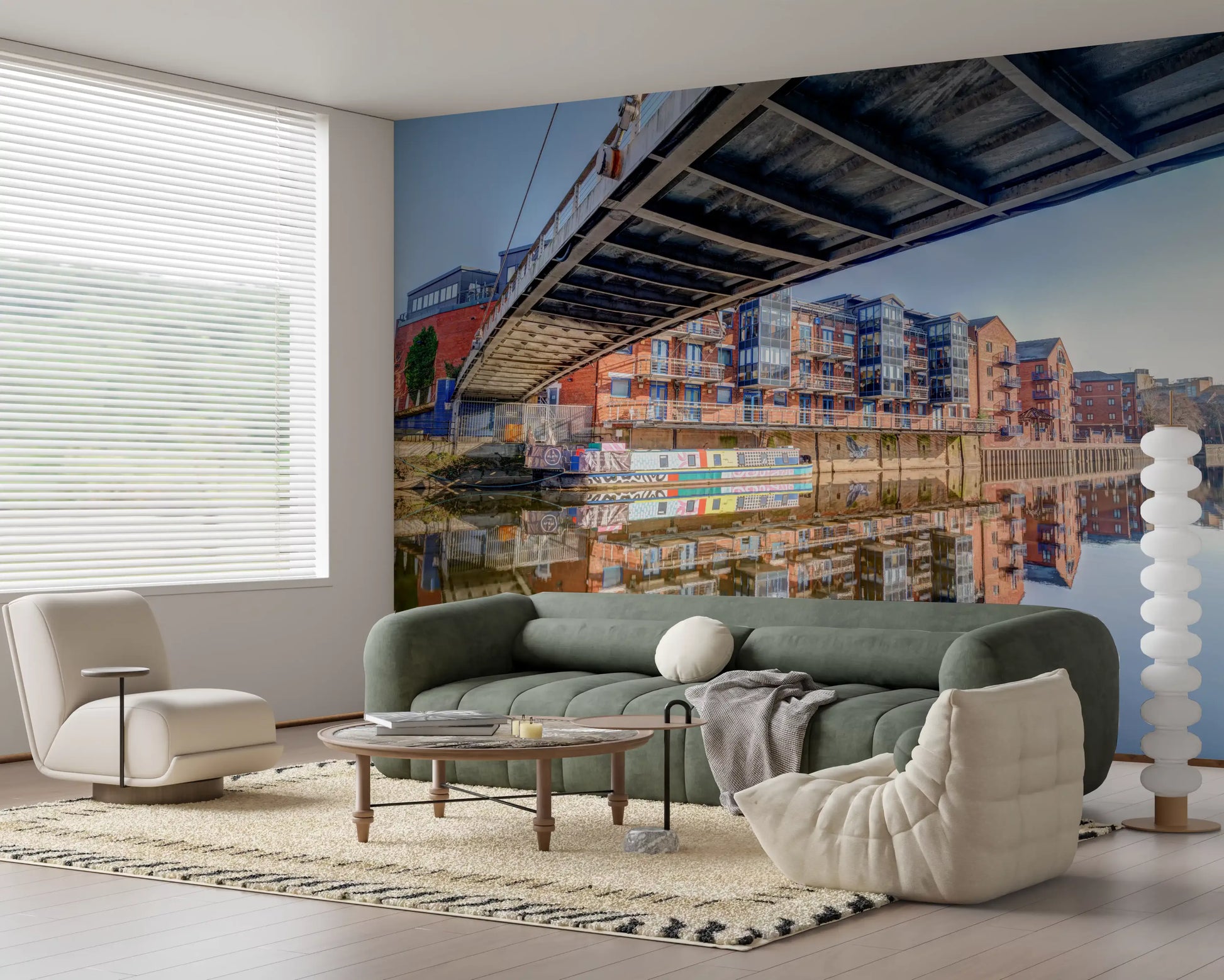 Riverside Urban Architecture and Steel Bridge Wall Mural