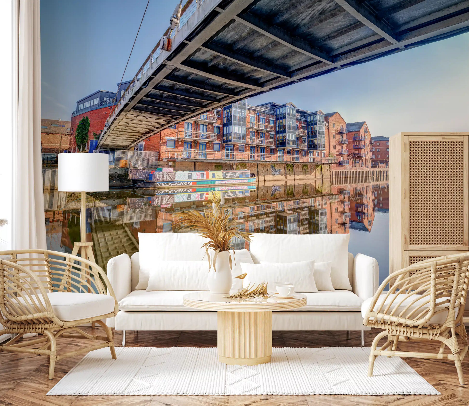 Riverside Urban Architecture and Steel Bridge Wall Mural