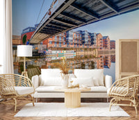 Riverside Urban Architecture and Steel Bridge Wall Mural