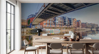 Riverside Urban Architecture and Steel Bridge Wall Mural