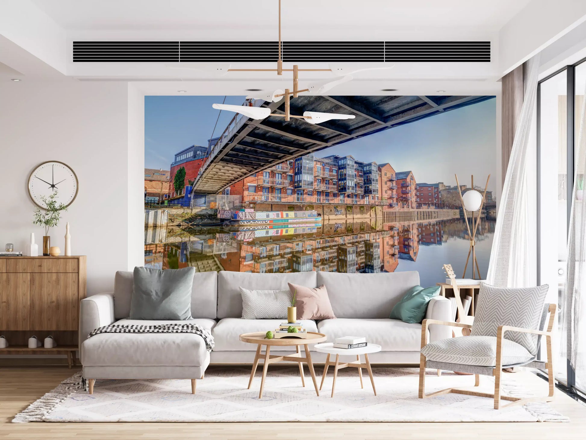 Riverside Urban Architecture and Steel Bridge Wall Mural