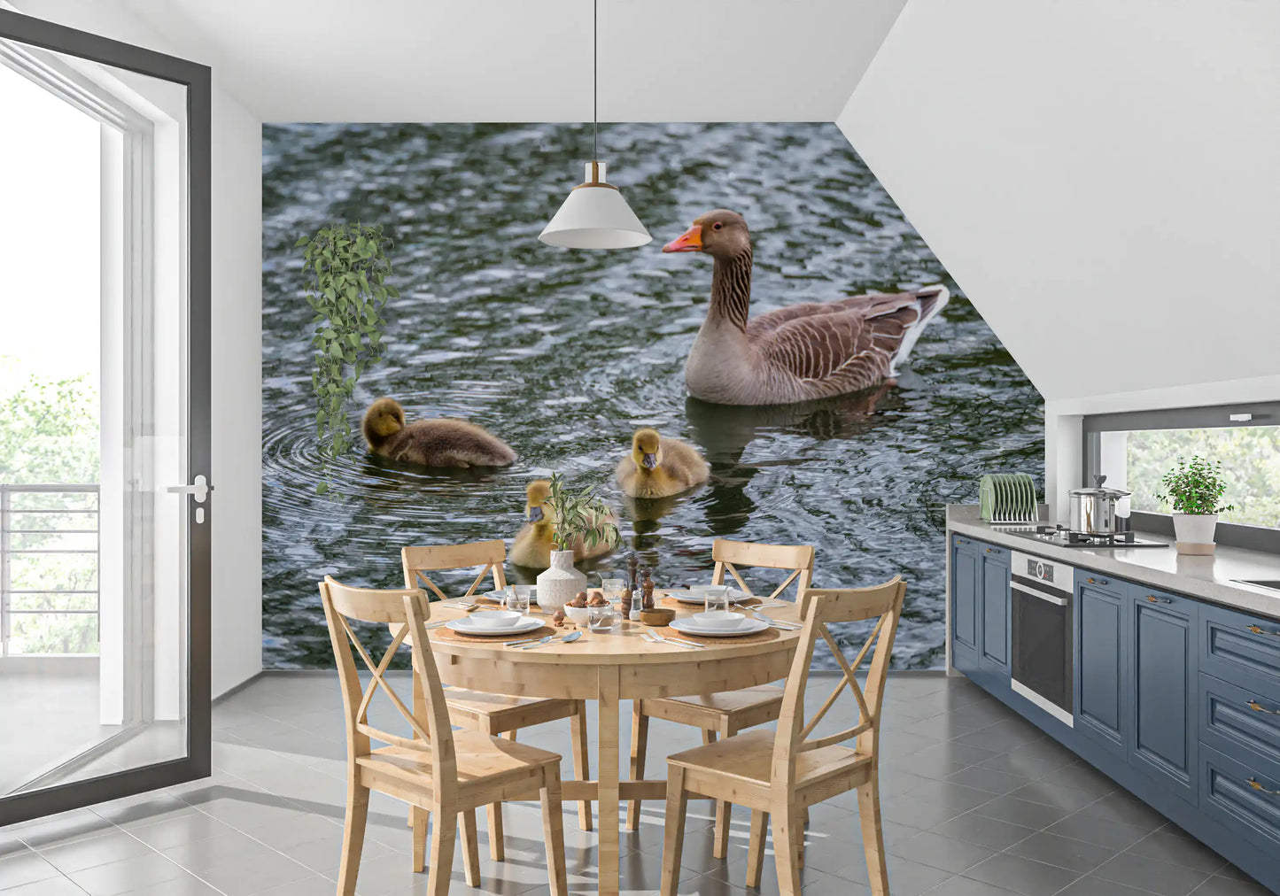 Serene Waterfowl Pond Reflections Wall Mural