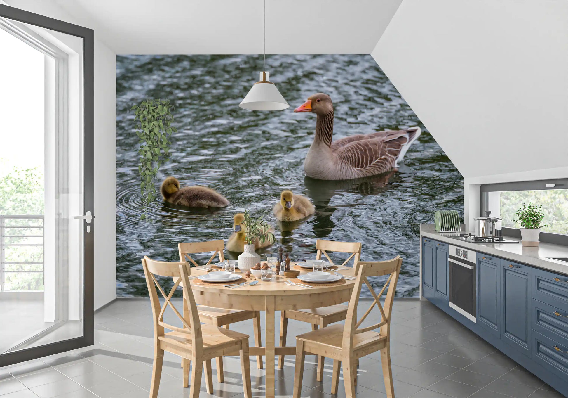 Serene Waterfowl Pond Reflections Wall Mural