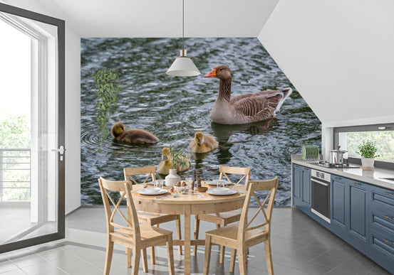 Serene Waterfowl Pond Reflections Wall Mural