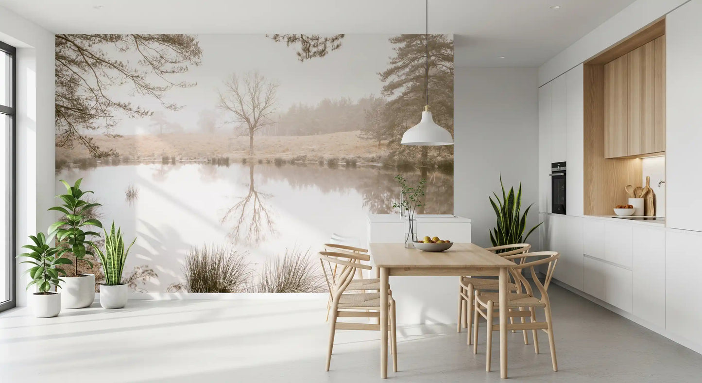 Ethereal Sepia Forest Reflection Wall Mural