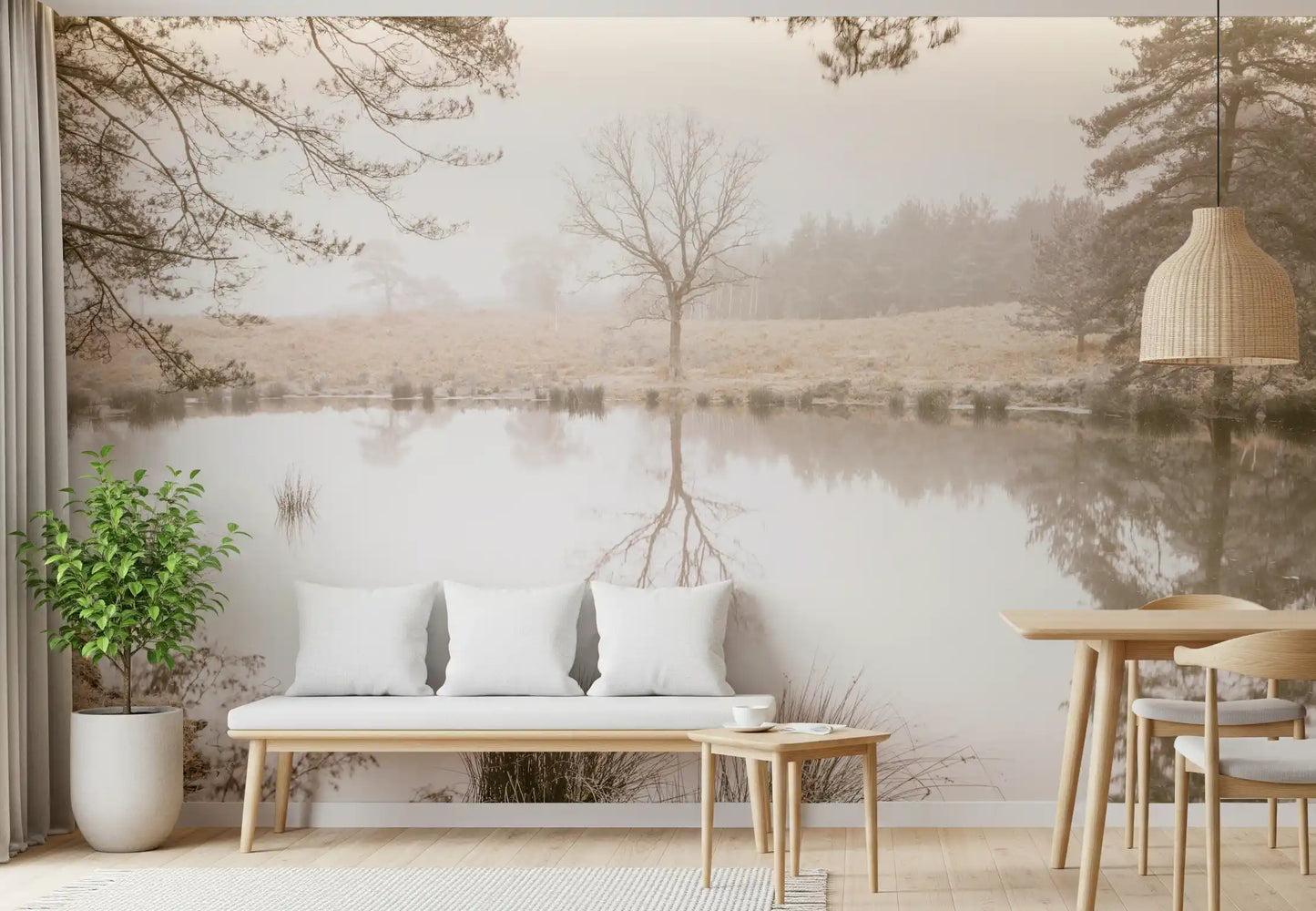 Ethereal Sepia Forest Reflection Wall Mural