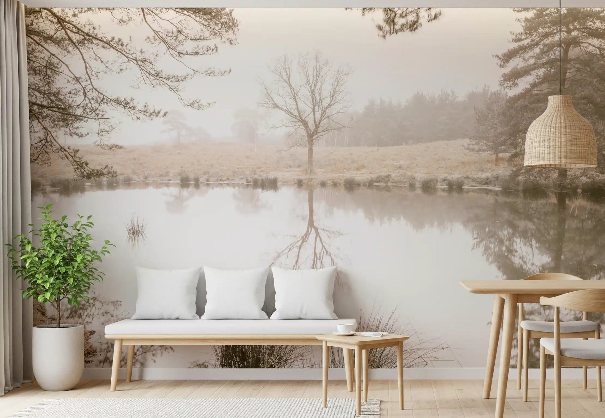 Ethereal Sepia Forest Reflection Wall Mural