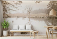 Ethereal Sepia Forest Reflection Wall Mural