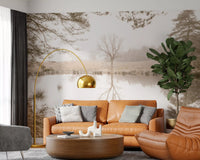 Ethereal Sepia Forest Reflection Wall Mural