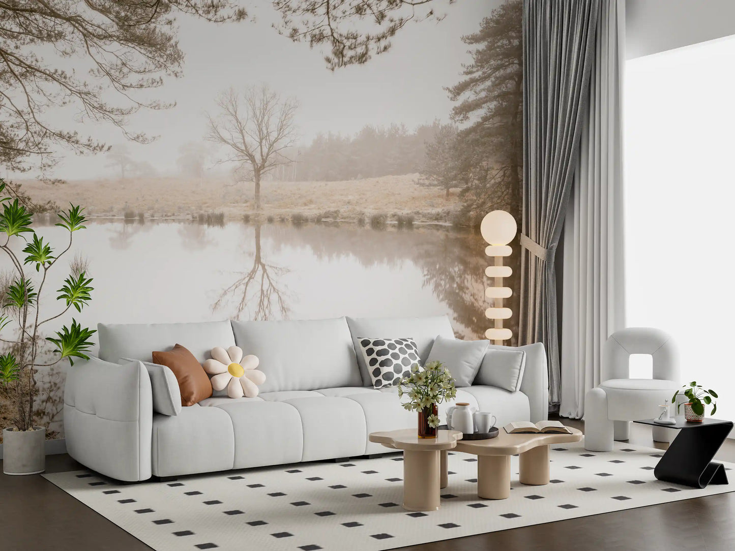 Ethereal Sepia Forest Reflection Wall Mural