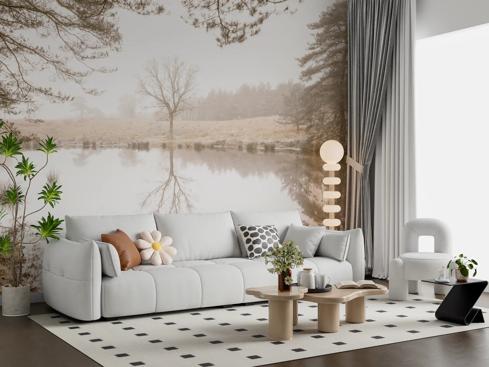 Ethereal Sepia Forest Reflection Wall Mural