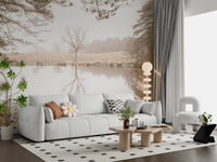 Ethereal Sepia Forest Reflection Wall Mural