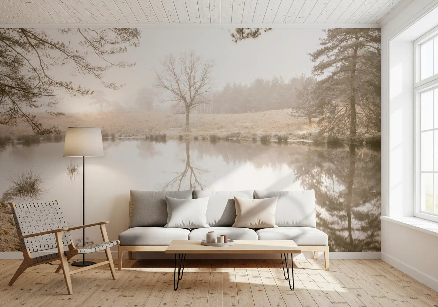 Ethereal Sepia Forest Reflection Wall Mural