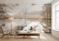 Ethereal Sepia Forest Reflection Wall Mural