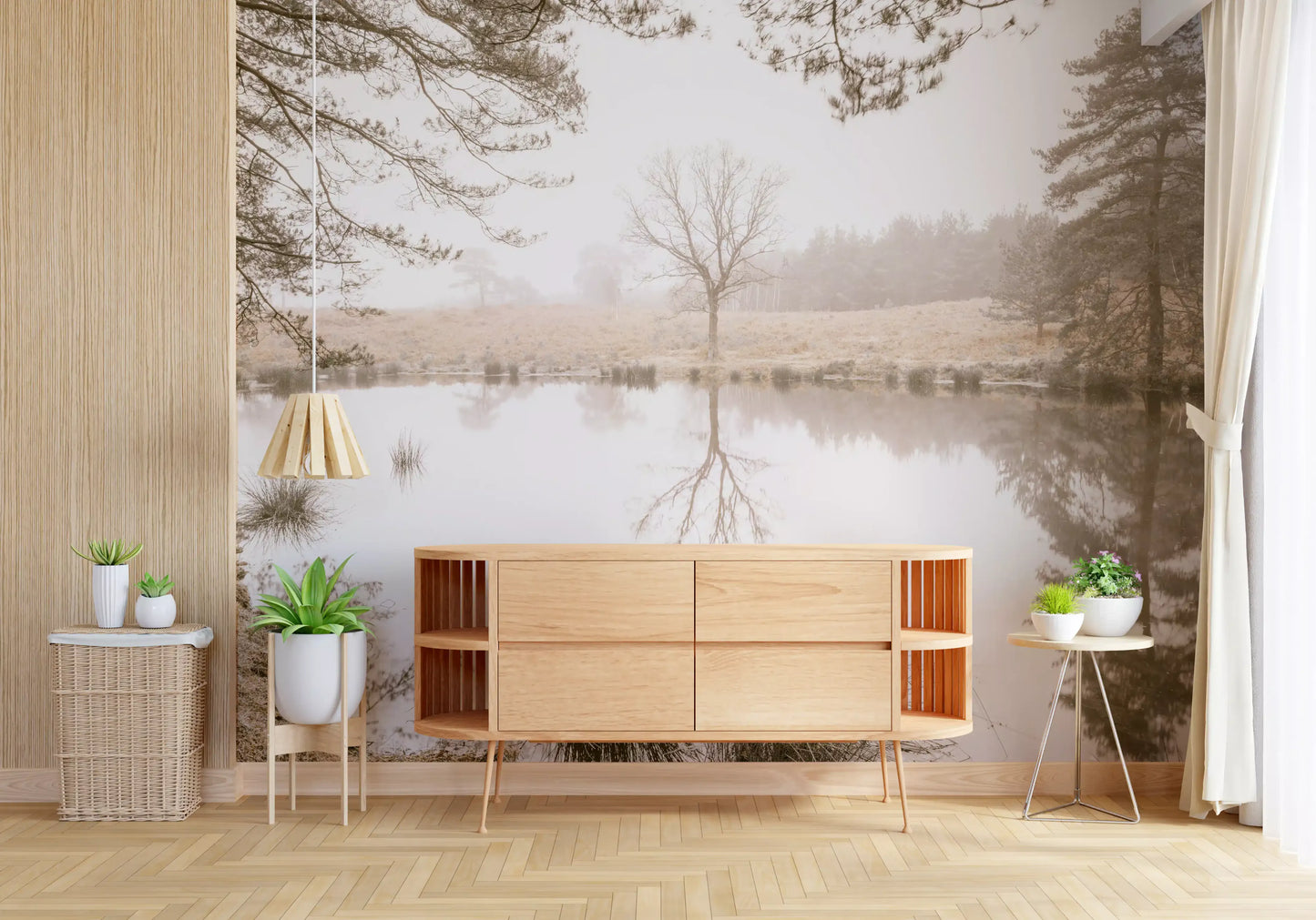 Ethereal Sepia Forest Reflection Wall Mural