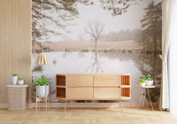 Ethereal Sepia Forest Reflection Wall Mural