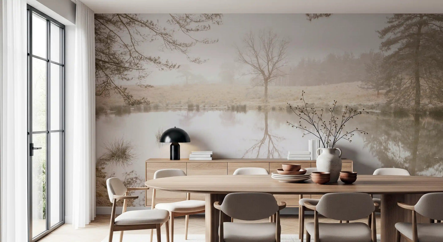 Ethereal Sepia Forest Reflection Wall Mural