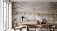 Ethereal Sepia Forest Reflection Wall Mural