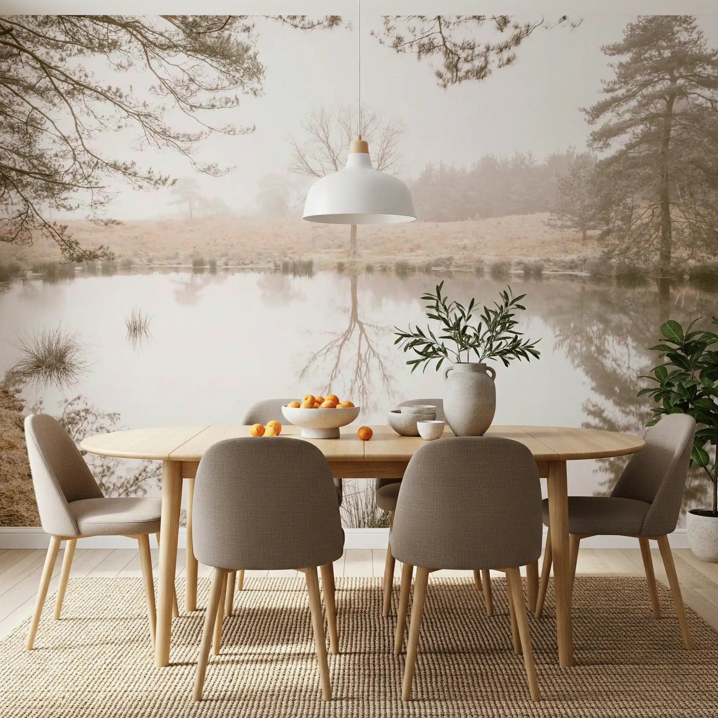 Ethereal Sepia Forest Reflection Wall Mural