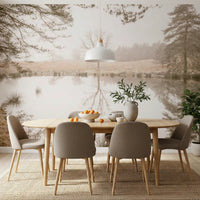 Ethereal Sepia Forest Reflection Wall Mural