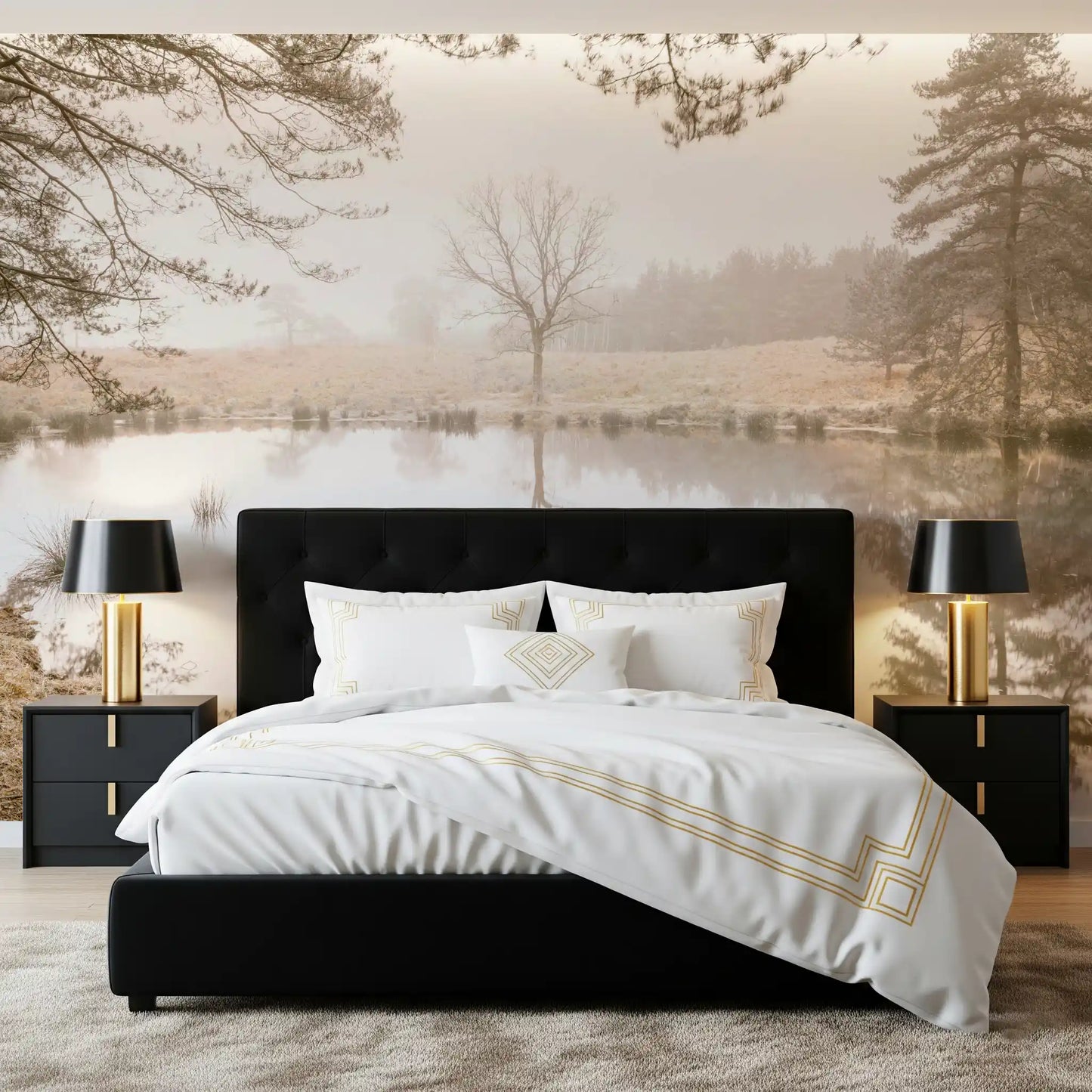 Ethereal Sepia Forest Reflection Wall Mural