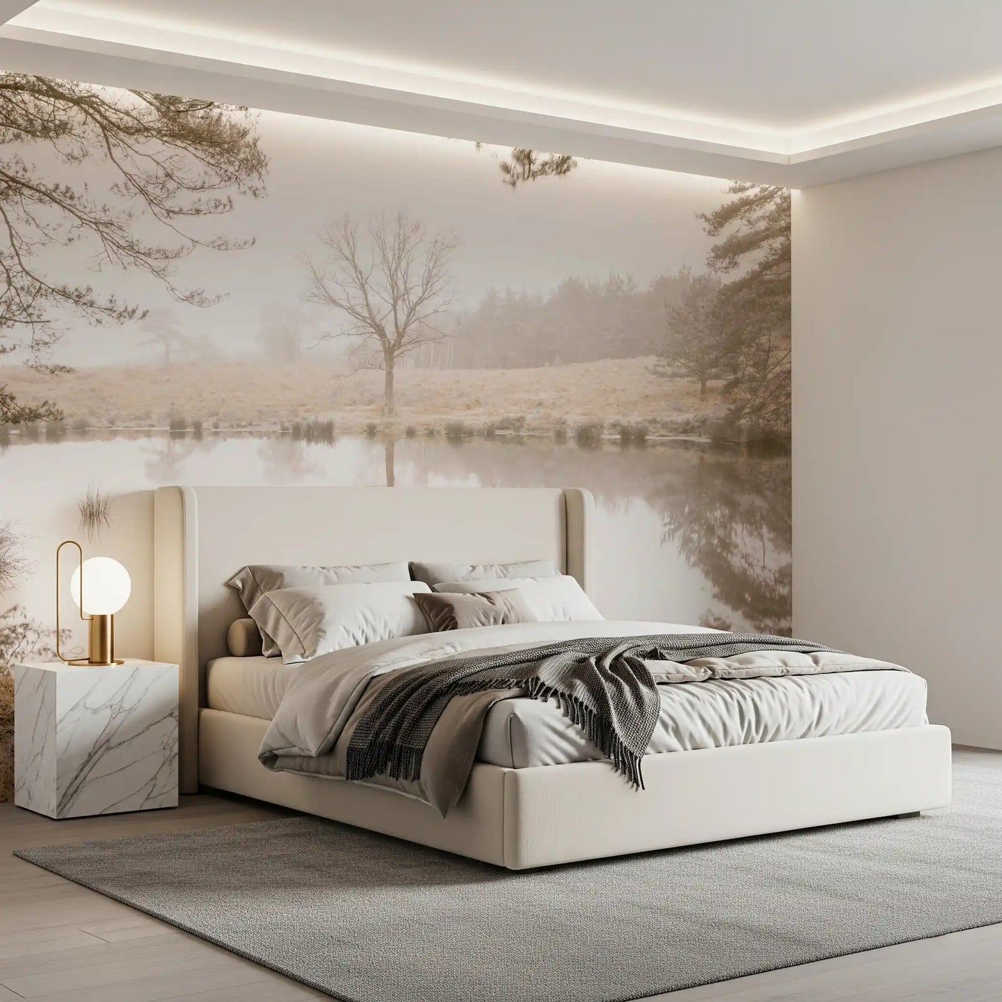 Ethereal Sepia Forest Reflection Wall Mural