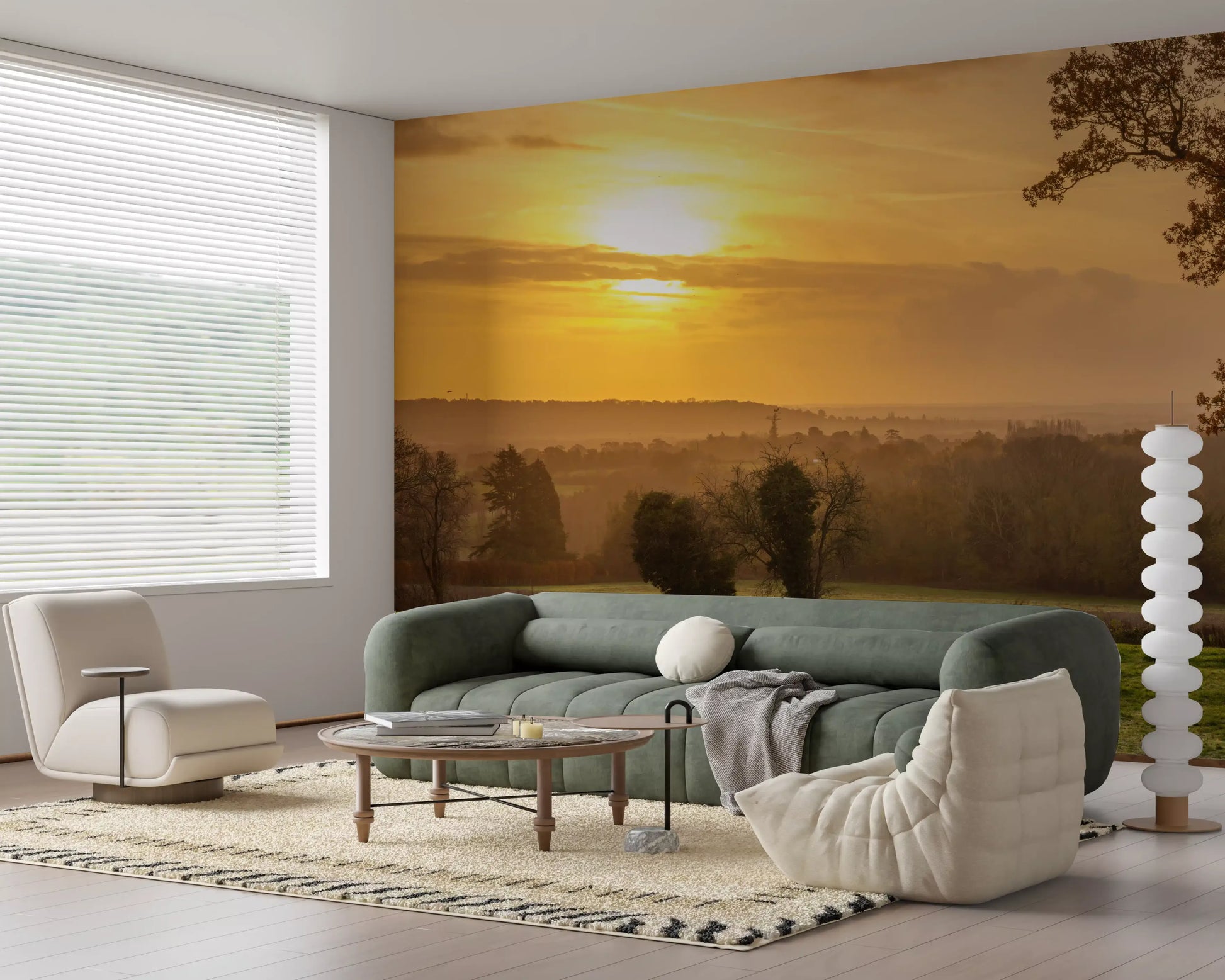 Rustic Sunset Tree Silhouettes Wall Mural