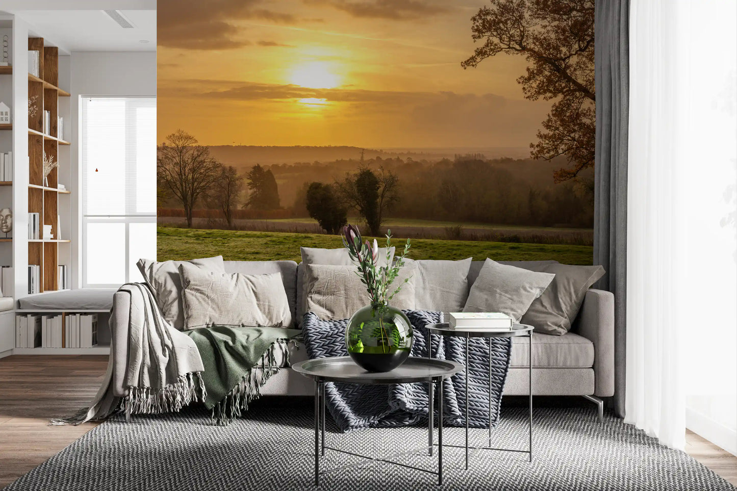 Rustic Sunset Tree Silhouettes Wall Mural