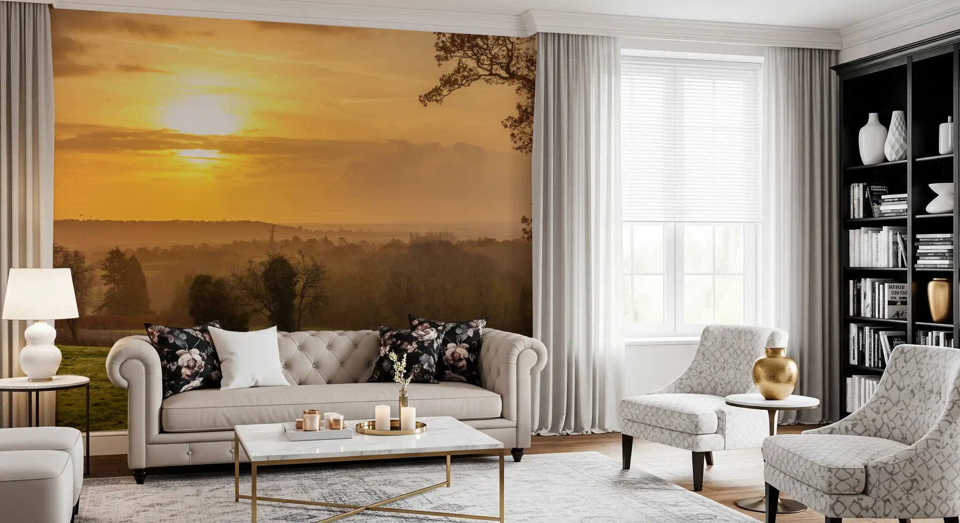 Rustic Sunset Tree Silhouettes Wall Mural