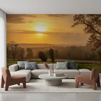 Rustic Sunset Tree Silhouettes Wall Mural