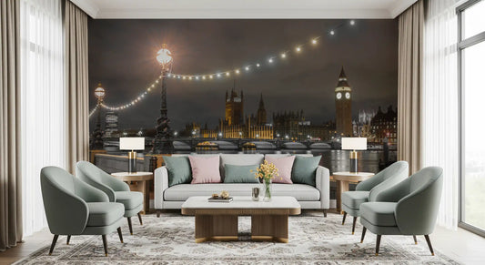 Thames Riverfront Twilight Scene Wall Mural