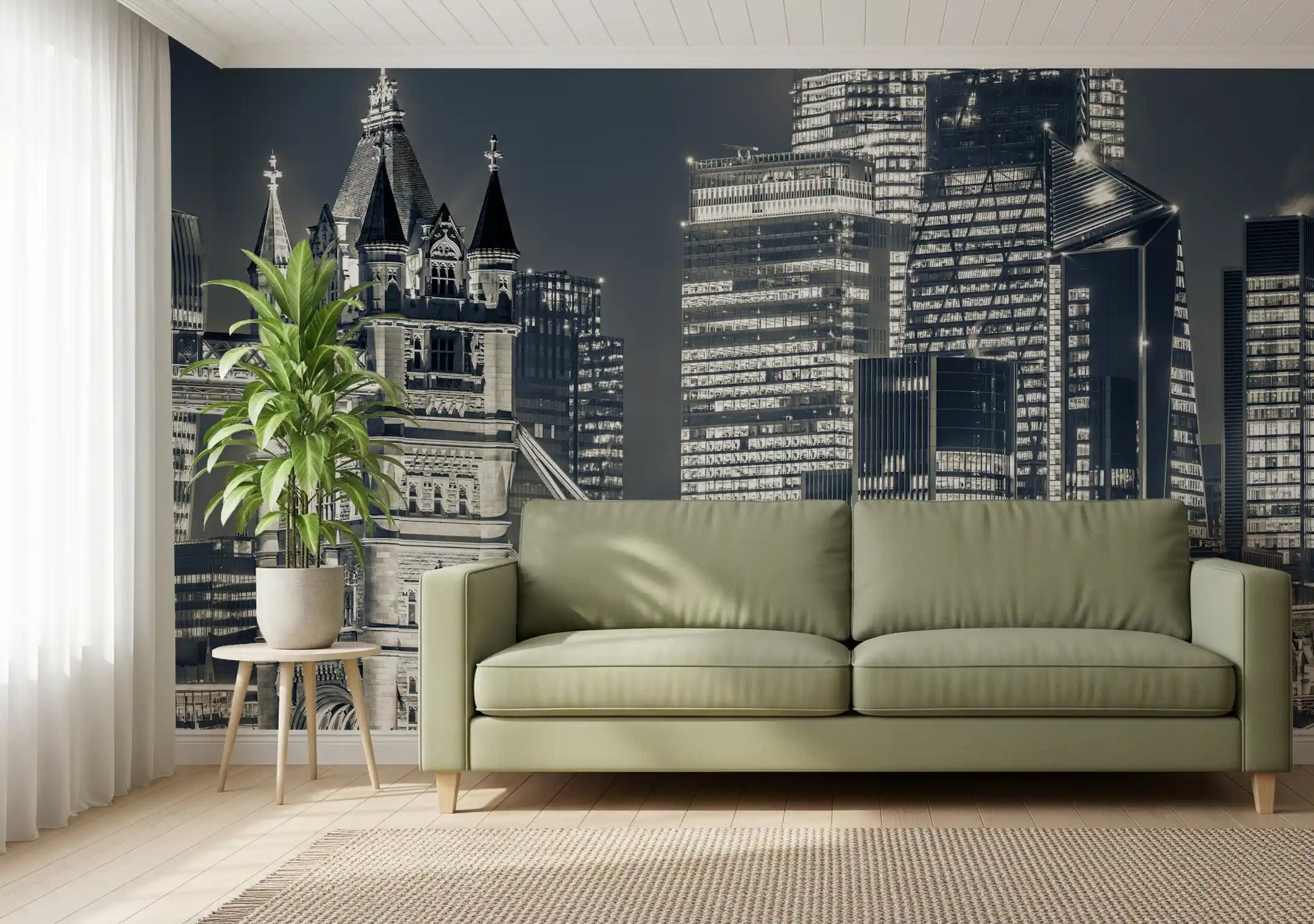 Monochrome Metropolitan Bridge View Wall Mural