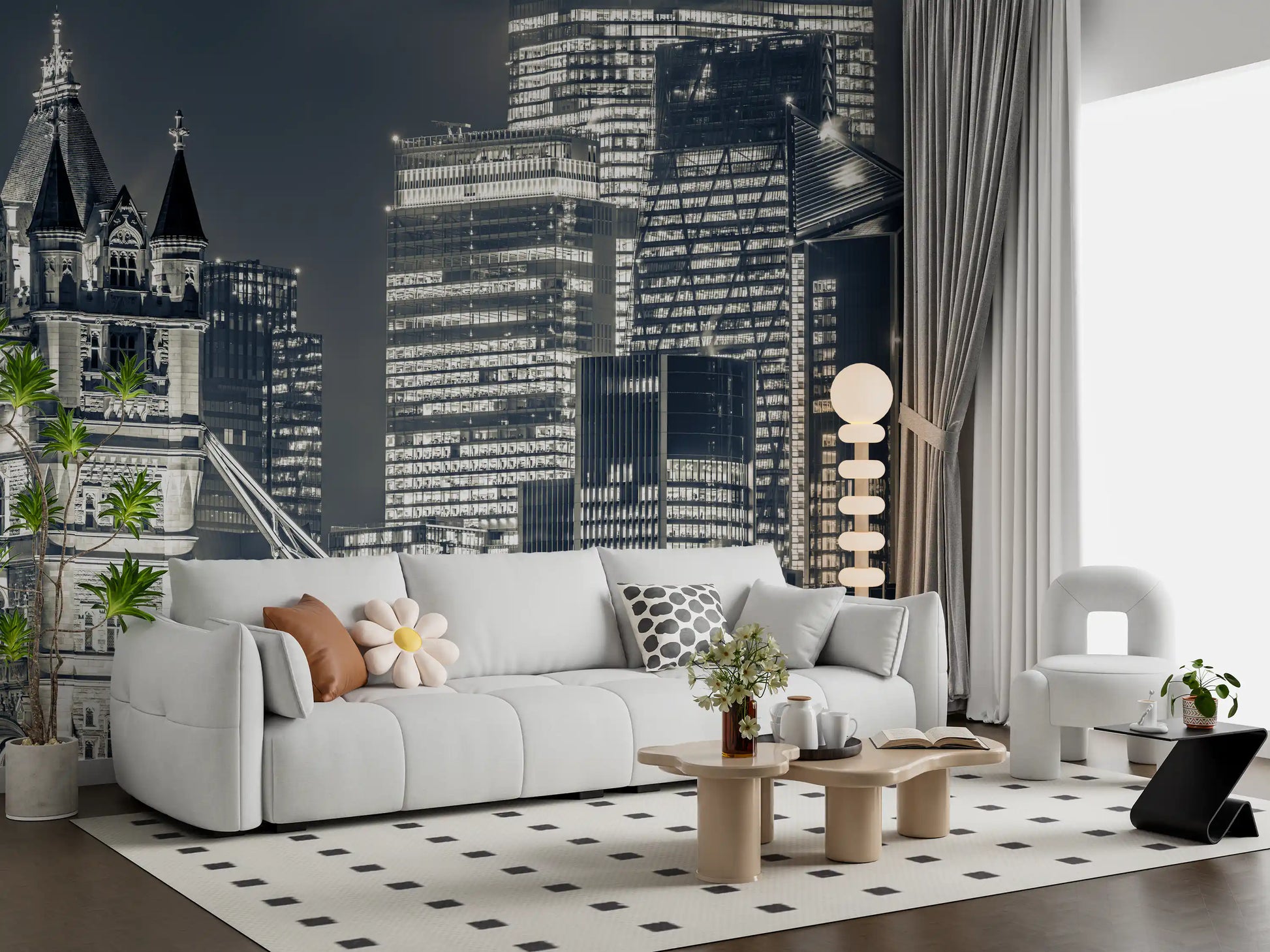 Monochrome Metropolitan Bridge View Wall Mural
