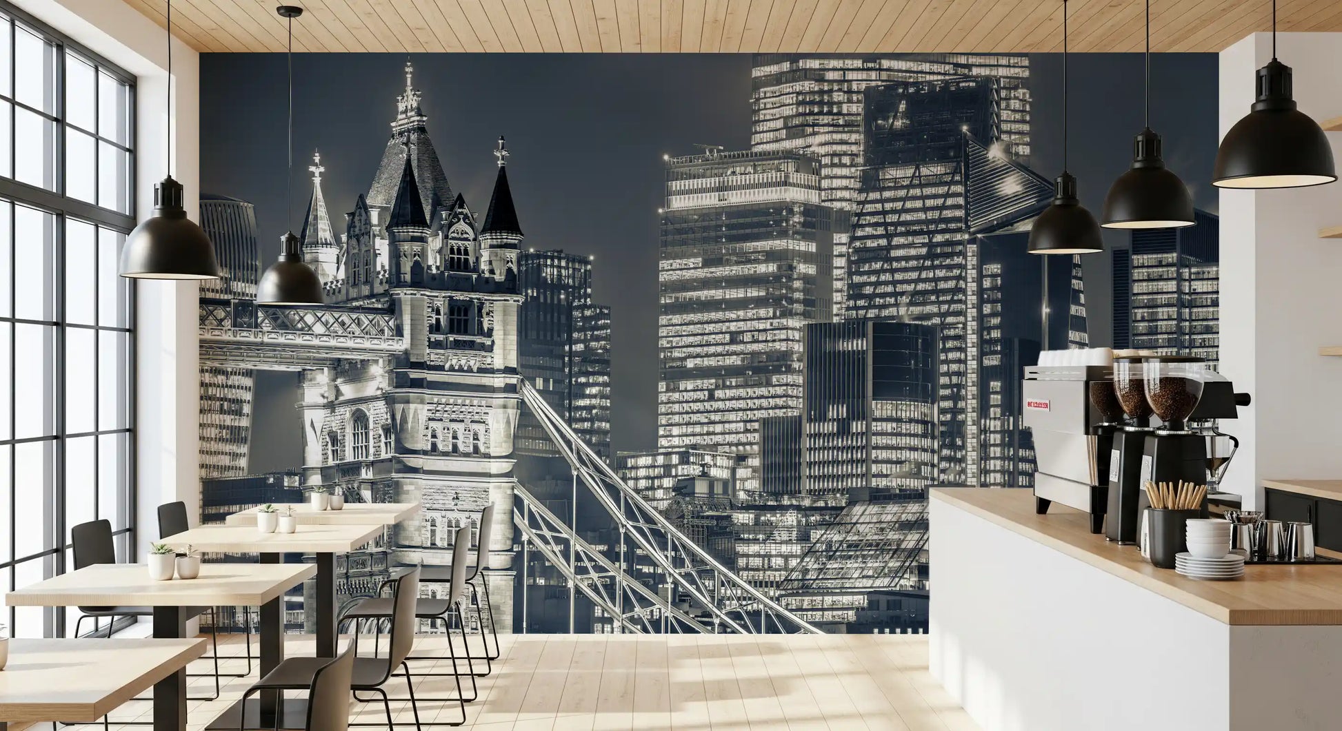 Monochrome Metropolitan Bridge View Wall Mural